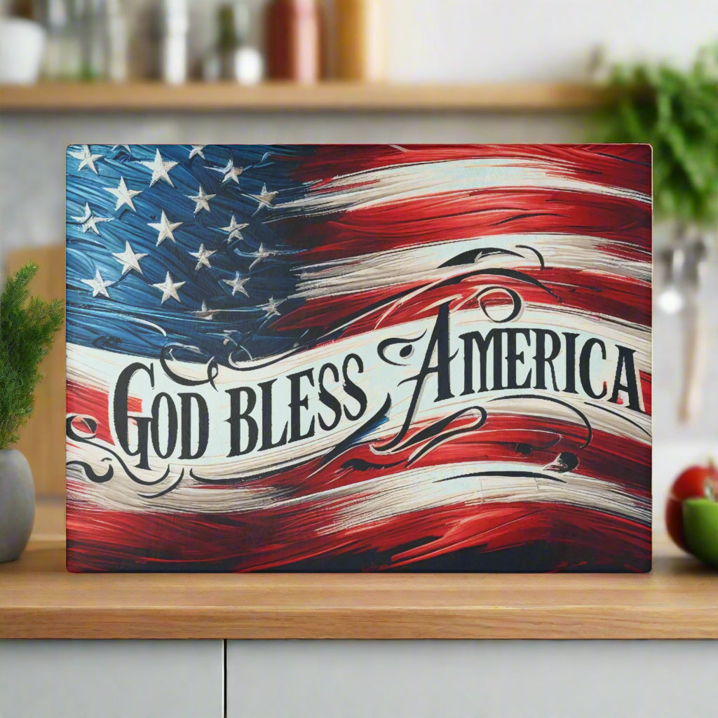 Patriotic Glass Cutting Board - God Bless America, Kitchen Decor - Kim’s Signature Beauty & Accessories    