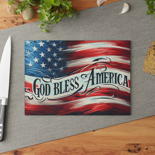Patriotic Glass Cutting Board - God Bless America, Kitchen Decor - Kim’s Signature Beauty & Accessories    
