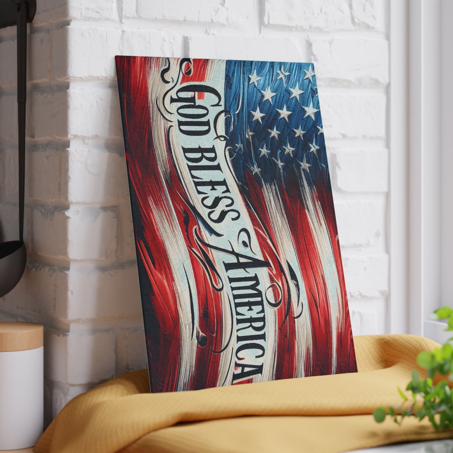 Patriotic Glass Cutting Board - God Bless America, Kitchen Decor - Kim’s Signature Beauty & Accessories    