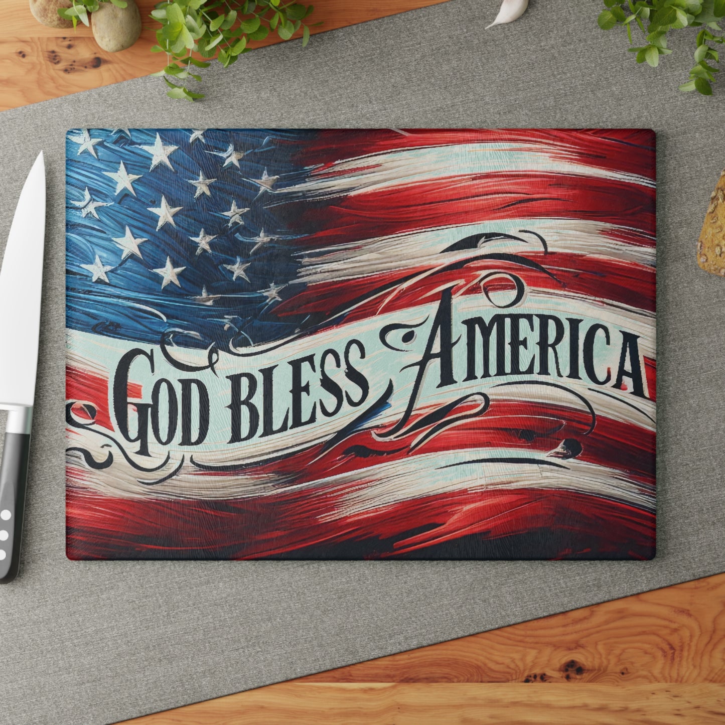 Patriotic Glass Cutting Board - God Bless America, Kitchen Decor - Kim’s Signature Beauty & Accessories    