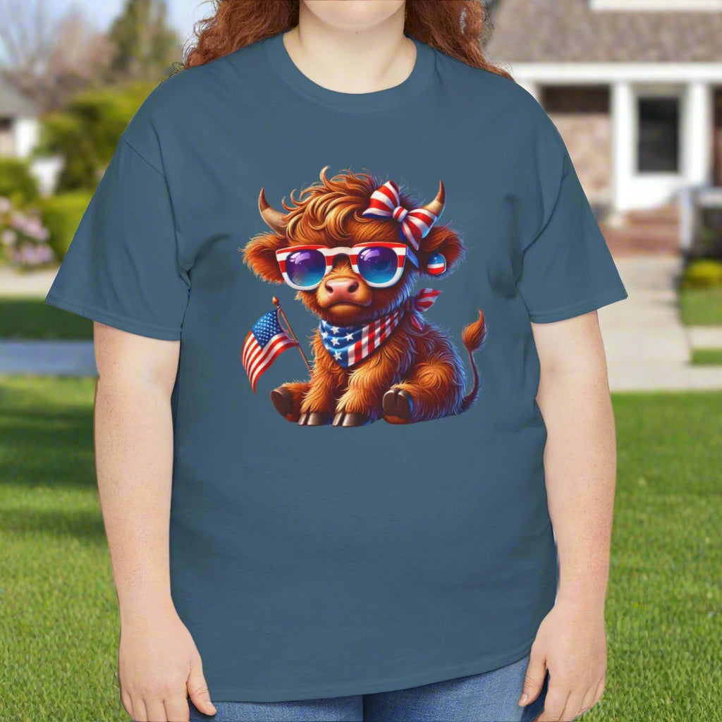 Patriotic Highland Cow T-Shirt – Cute USA Flag Tee for 4th of July & Summer Fun - Kim’s Signature Beauty & Accessories    