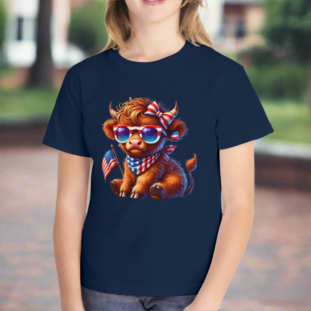 Patriotic Highland Cow Youth T-Shirt – Cute 4th of July Shirt - Kim’s Signature Beauty & Accessories    