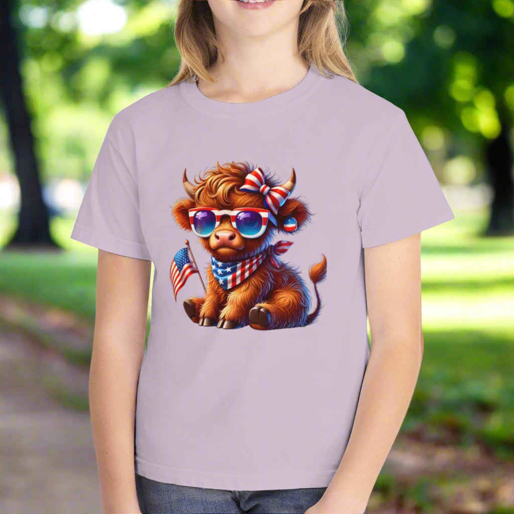 Patriotic Highland Cow Youth T-Shirt – Cute 4th of July Shirt - Kim’s Signature Beauty & Accessories    