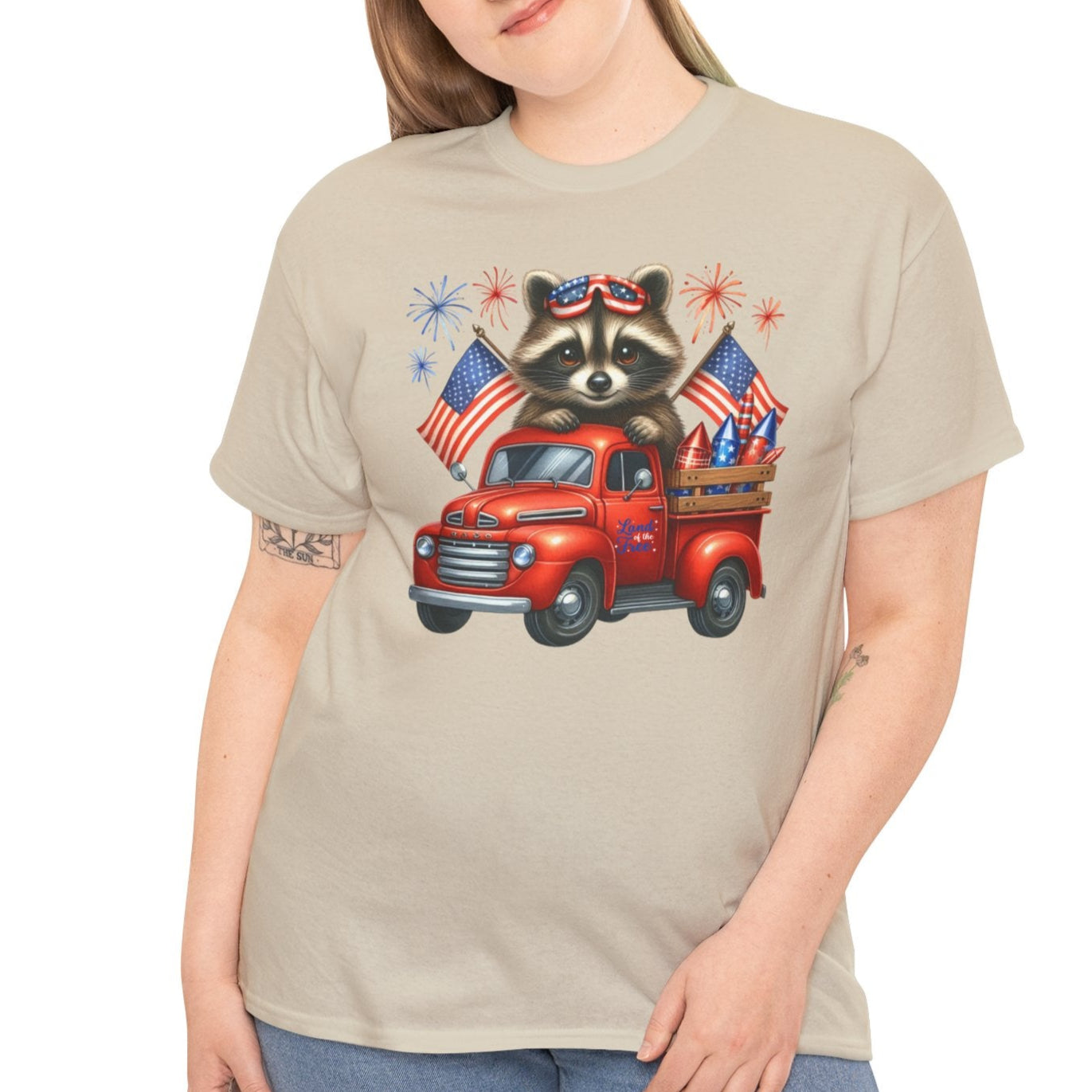 Patriotic Raccoon in Red Truck Tee – Fireworks & Freedom Vibes - Kim’s Signature Beauty & Accessories    