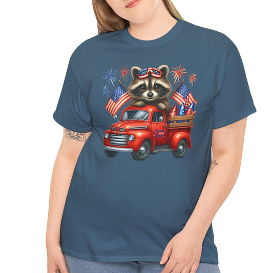 Patriotic Raccoon in Red Truck Tee – Fireworks & Freedom Vibes - Kim’s Signature Beauty & Accessories    