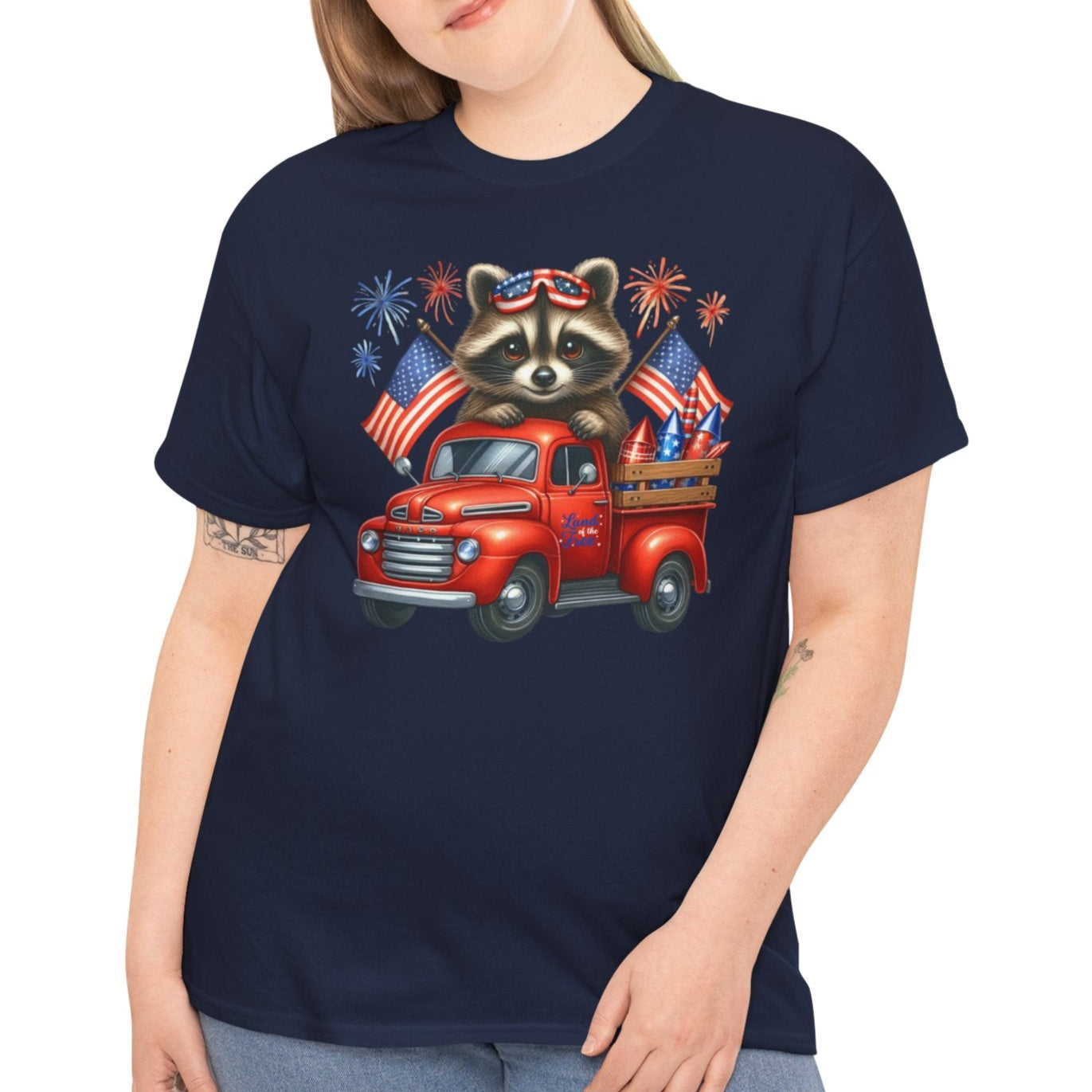 Patriotic Raccoon in Red Truck Tee – Fireworks & Freedom Vibes - Kim’s Signature Beauty & Accessories    