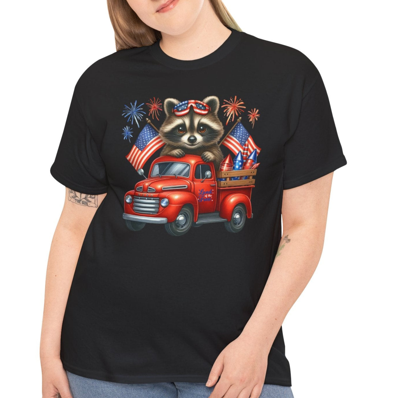 Patriotic Raccoon in Red Truck Tee – Fireworks & Freedom Vibes - Kim’s Signature Beauty & Accessories    