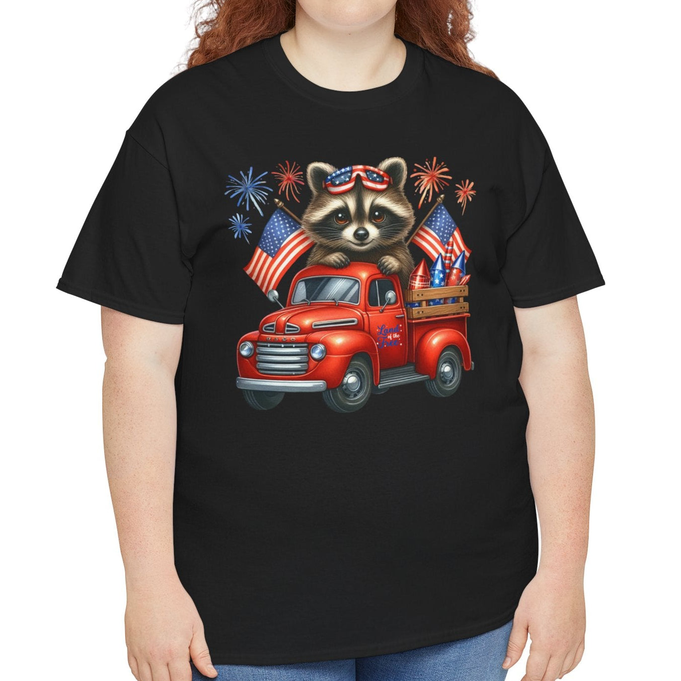 Patriotic Raccoon in Red Truck Tee – Fireworks & Freedom Vibes - Kim’s Signature Beauty & Accessories    