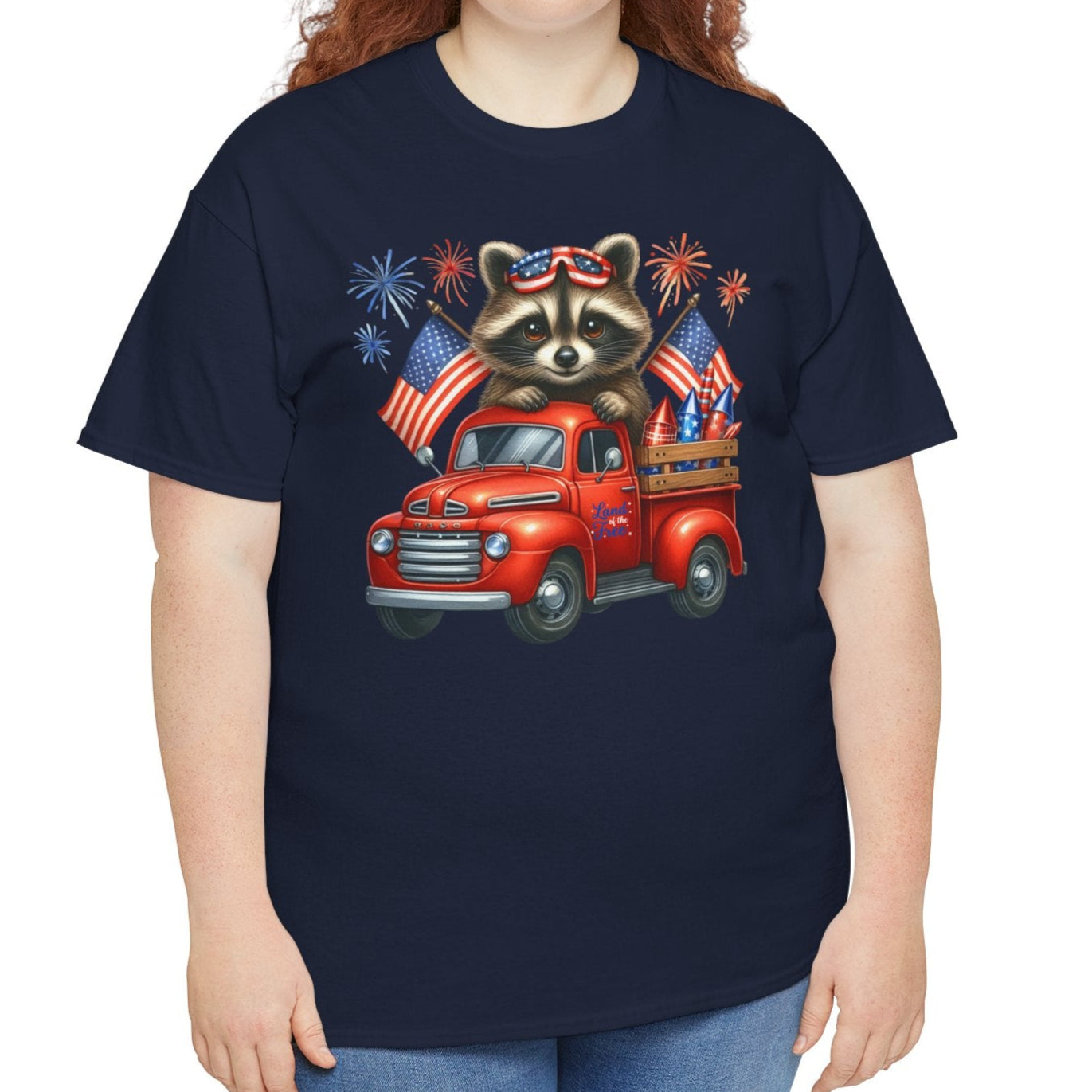 Patriotic Raccoon in Red Truck Tee – Fireworks & Freedom Vibes - Kim’s Signature Beauty & Accessories    
