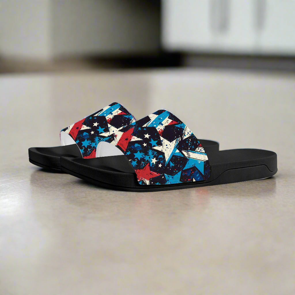 Patriotic Star Slides – Red, White & Blue Comfort Sandals - Kim’s Signature Beauty & Accessories    