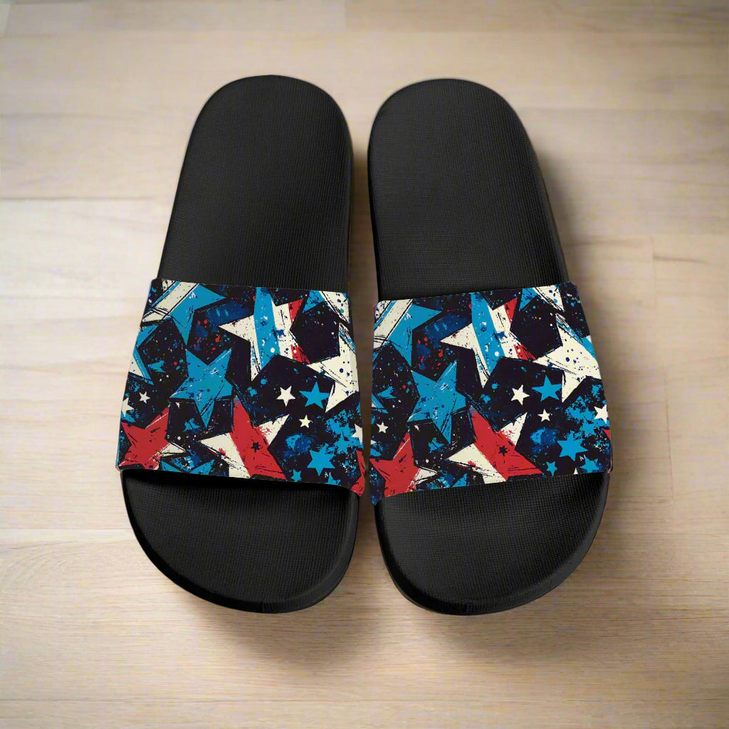 Patriotic Star Slides – Red, White & Blue Comfort Sandals - Kim’s Signature Beauty & Accessories    