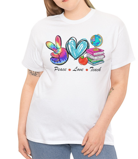 Peace, Love, Teach | Cotton Tee - Kim’s Signature Beauty & Accessories    
