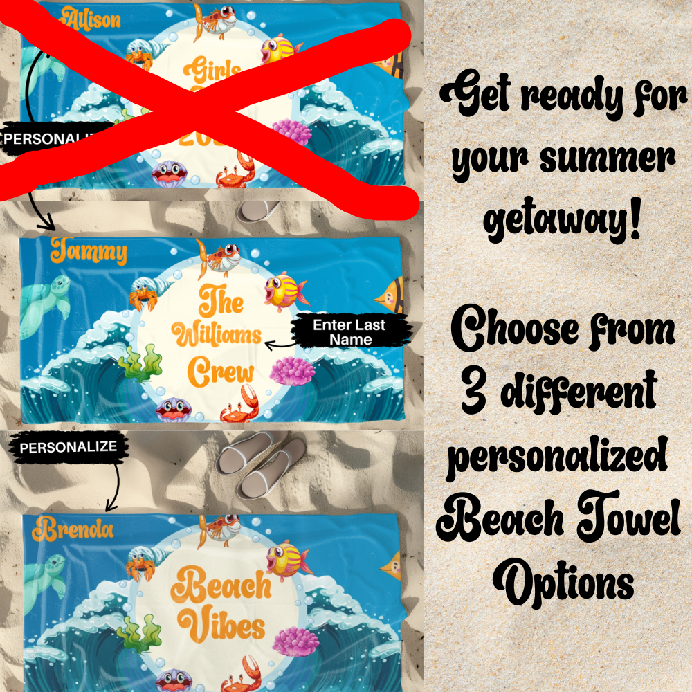 Personalized Beach Towels –  Family Name  or Beach Vibes - Kim’s Signature Beauty & Accessories