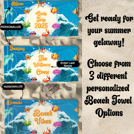 Personalized Beach Towels – Girls Trip, Family, or Beach Vibes - Kim’s Signature Beauty & Accessories    