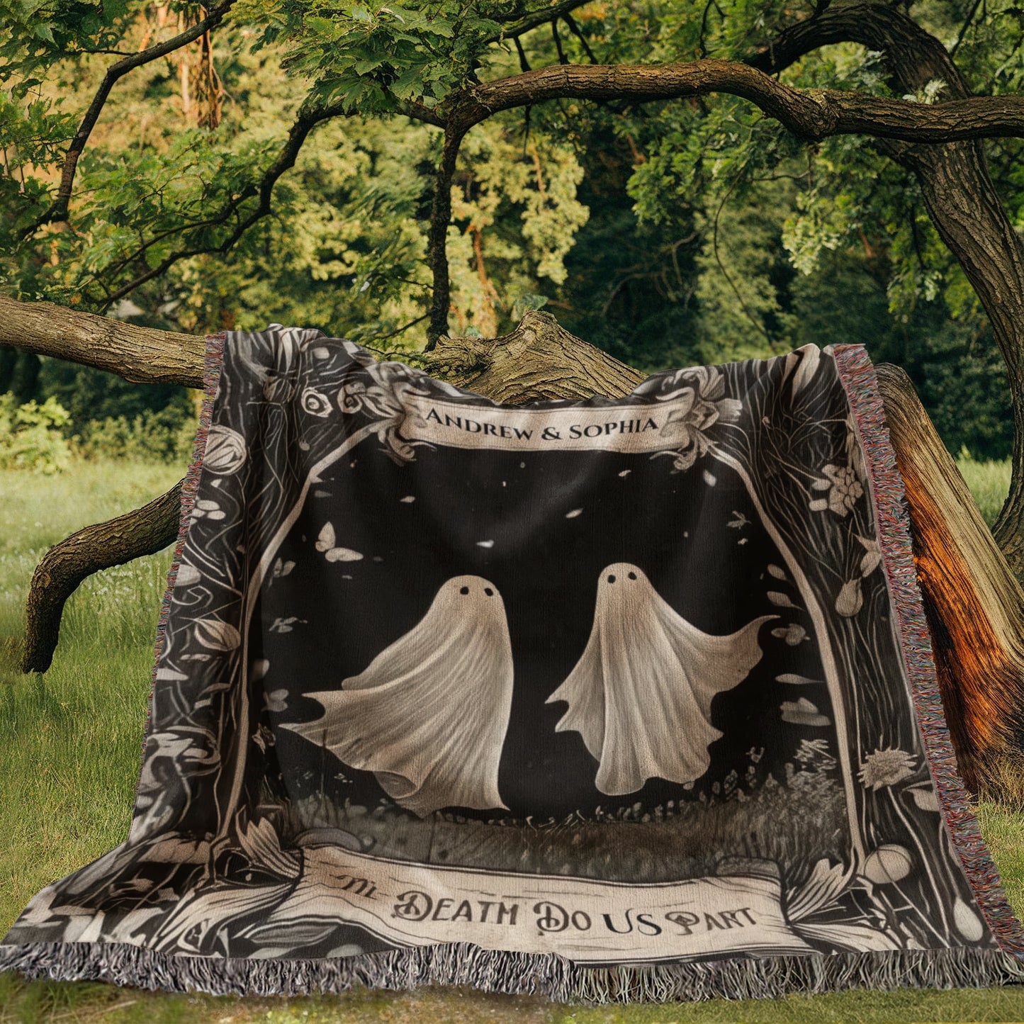 Personalized Ghost Couple “Til Death Do Us Part” Woven Blanket - Kim’s Signature Beauty & Accessories    