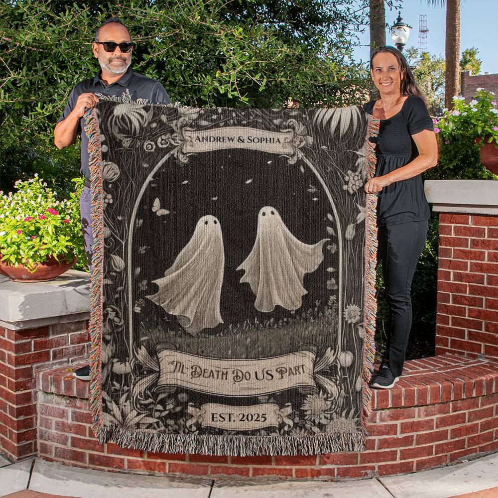 Personalized Ghost Couple “Til Death Do Us Part” Woven Blanket - Kim’s Signature Beauty & Accessories    
