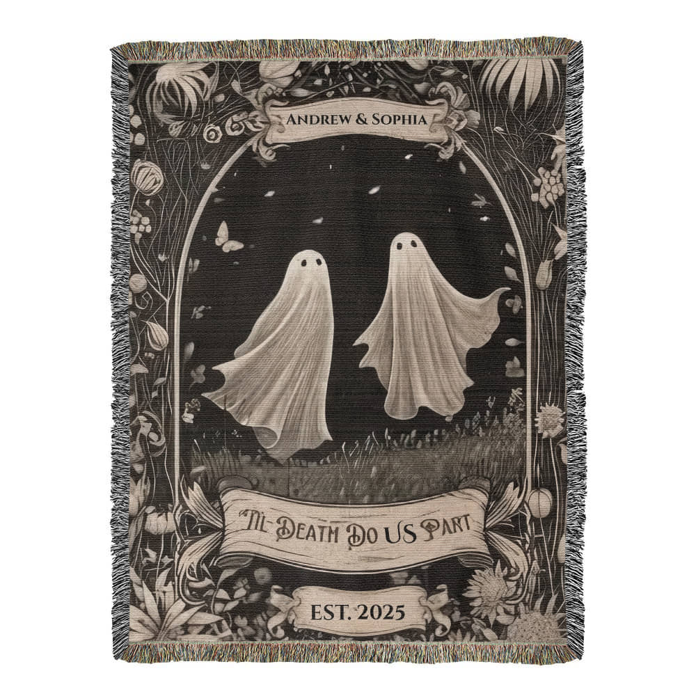Personalized Ghost Couple “Til Death Do Us Part” Woven Blanket - Kim’s Signature Beauty & Accessories    