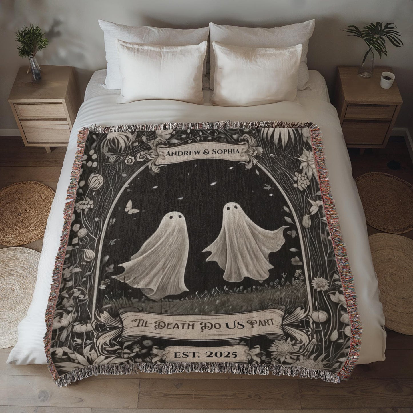 Personalized Ghost Couple “Til Death Do Us Part” Woven Blanket - Kim’s Signature Beauty & Accessories    