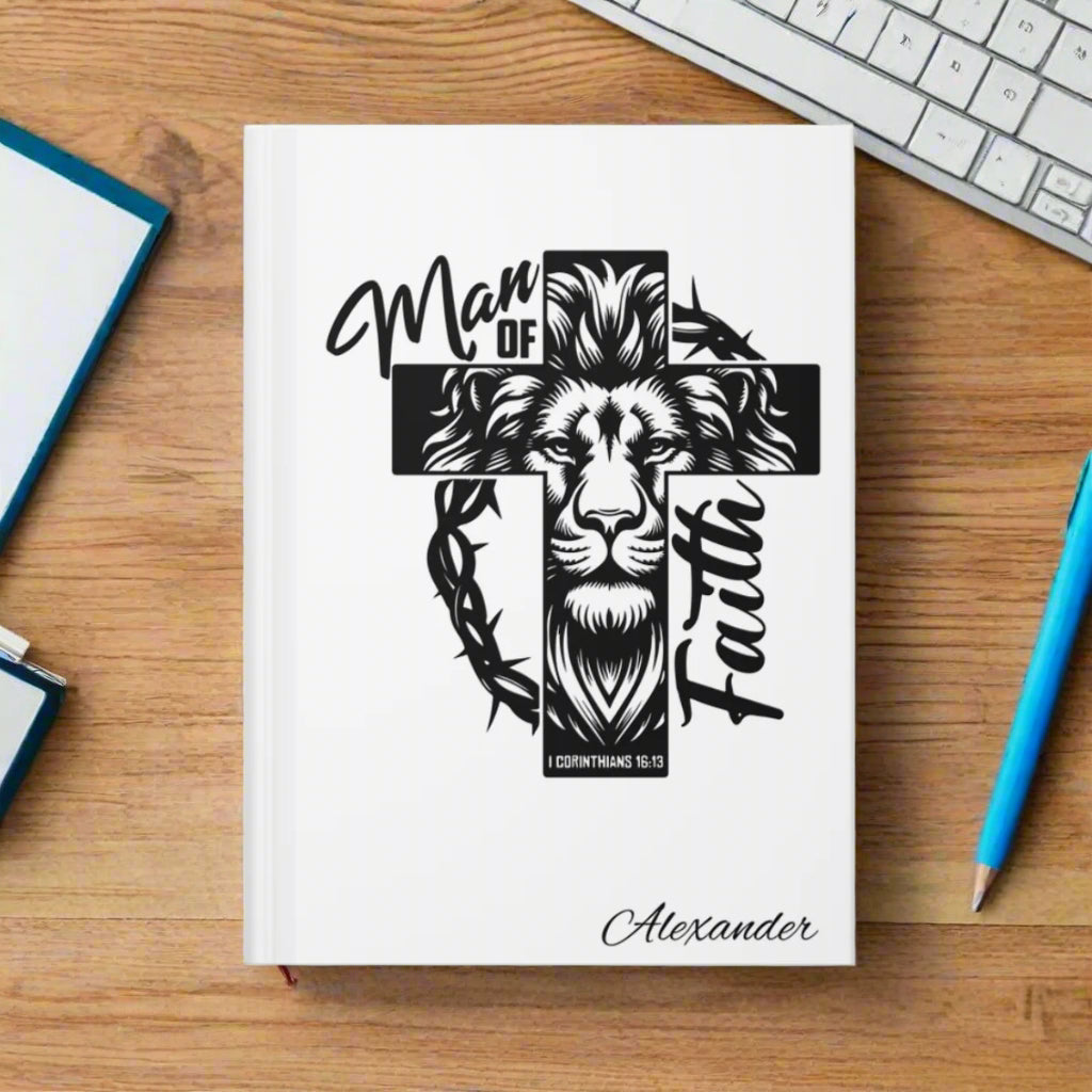 Personalized Man of Faith Journal - Lion & Cross Design - Kim’s Signature Beauty & Accessories    