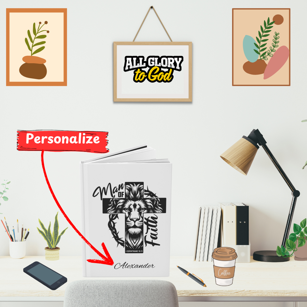 Personalized Man of Faith Journal - Lion & Cross Design - Kim’s Signature Beauty & Accessories    