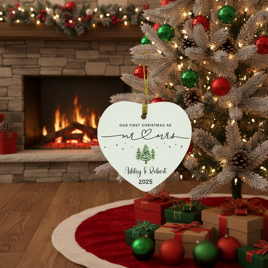 Personalized “Our First Christmas As Mr & Mrs” Heart Ornament - Kim’s Signature Beauty & Accessories    