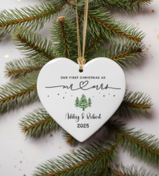 Personalized “Our First Christmas As Mr & Mrs” Heart Ornament - Kim’s Signature Beauty & Accessories    