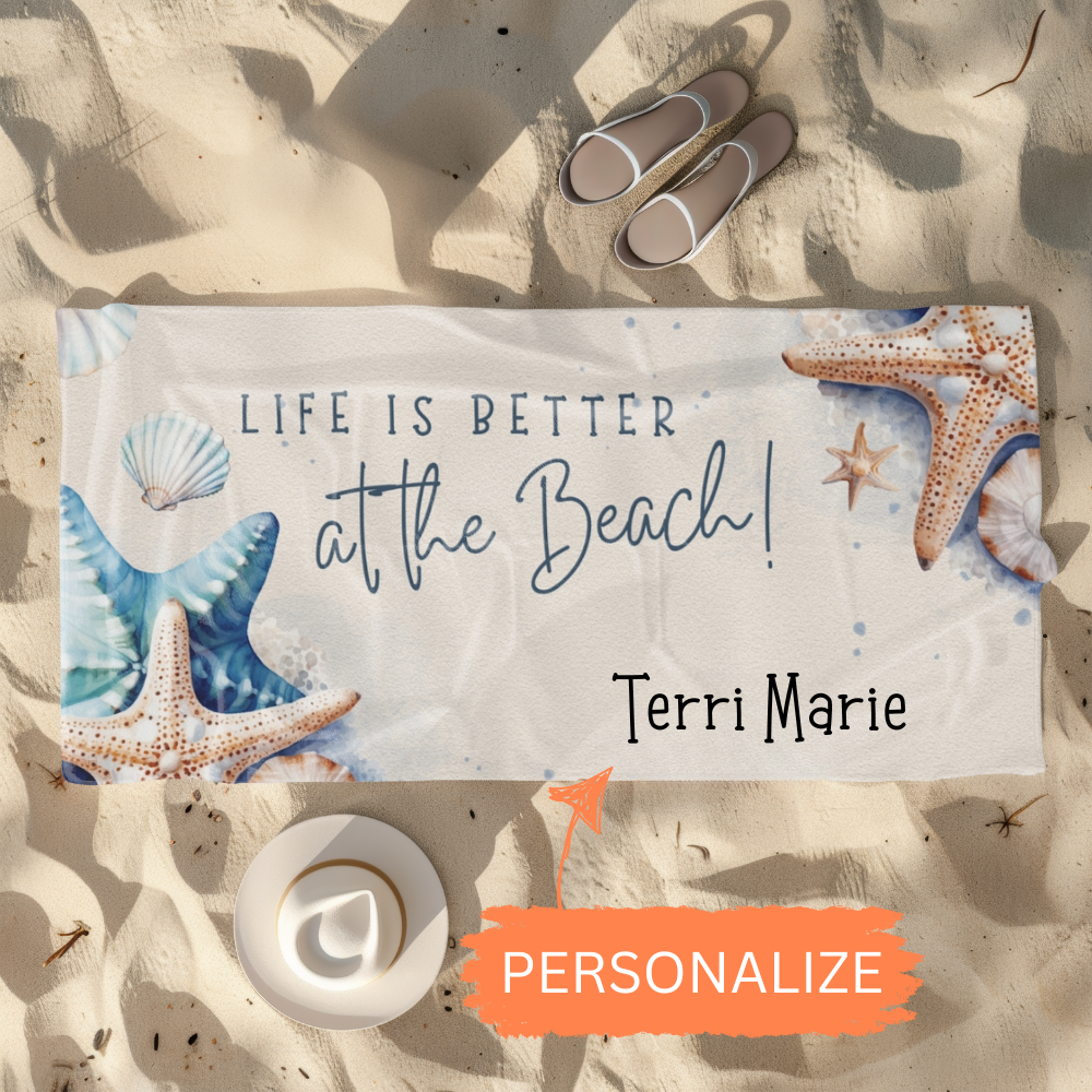 Personalized Starfish & Seashell Beach Towel - Kim’s Signature Beauty & Accessories    