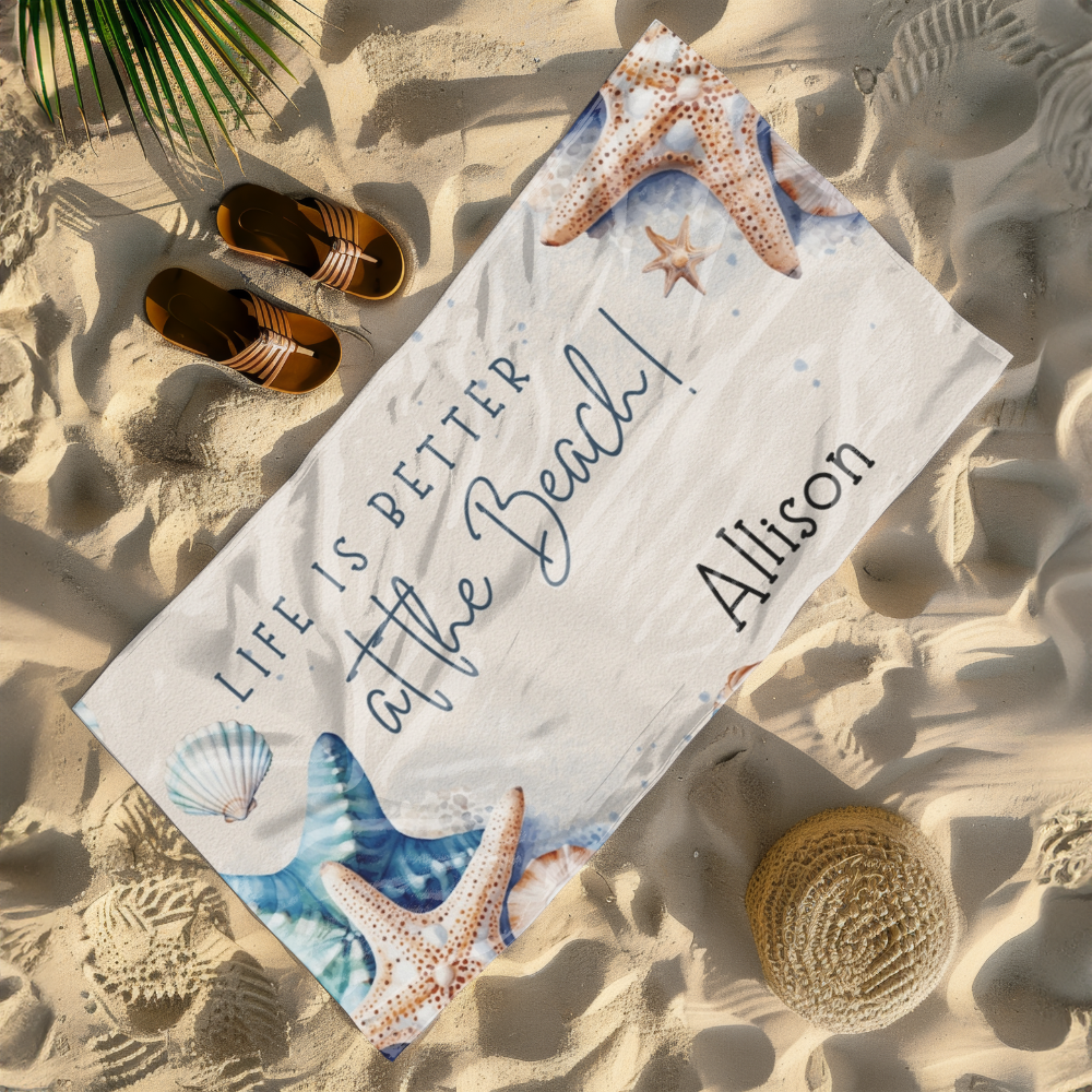 Personalized Starfish & Seashell Beach Towel - Kim’s Signature Beauty & Accessories    
