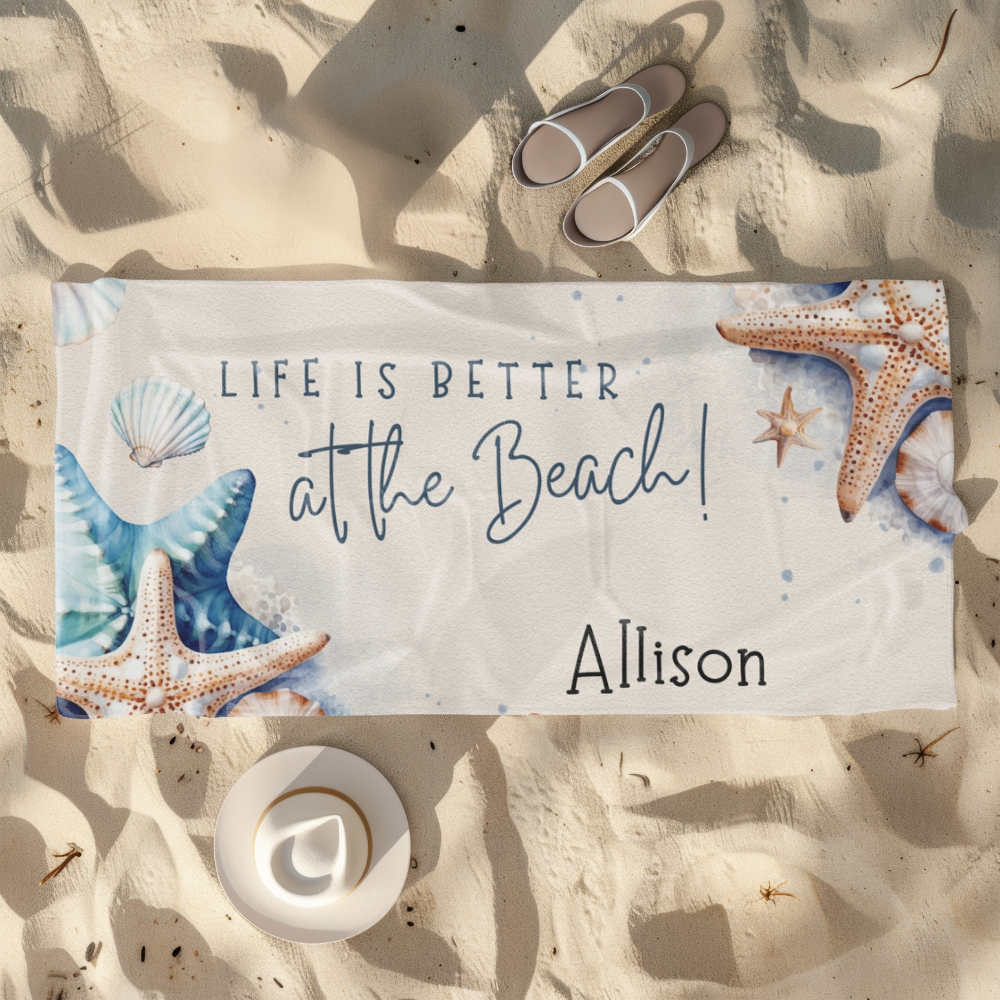 Personalized Starfish & Seashell Beach Towel - Kim’s Signature Beauty & Accessories    