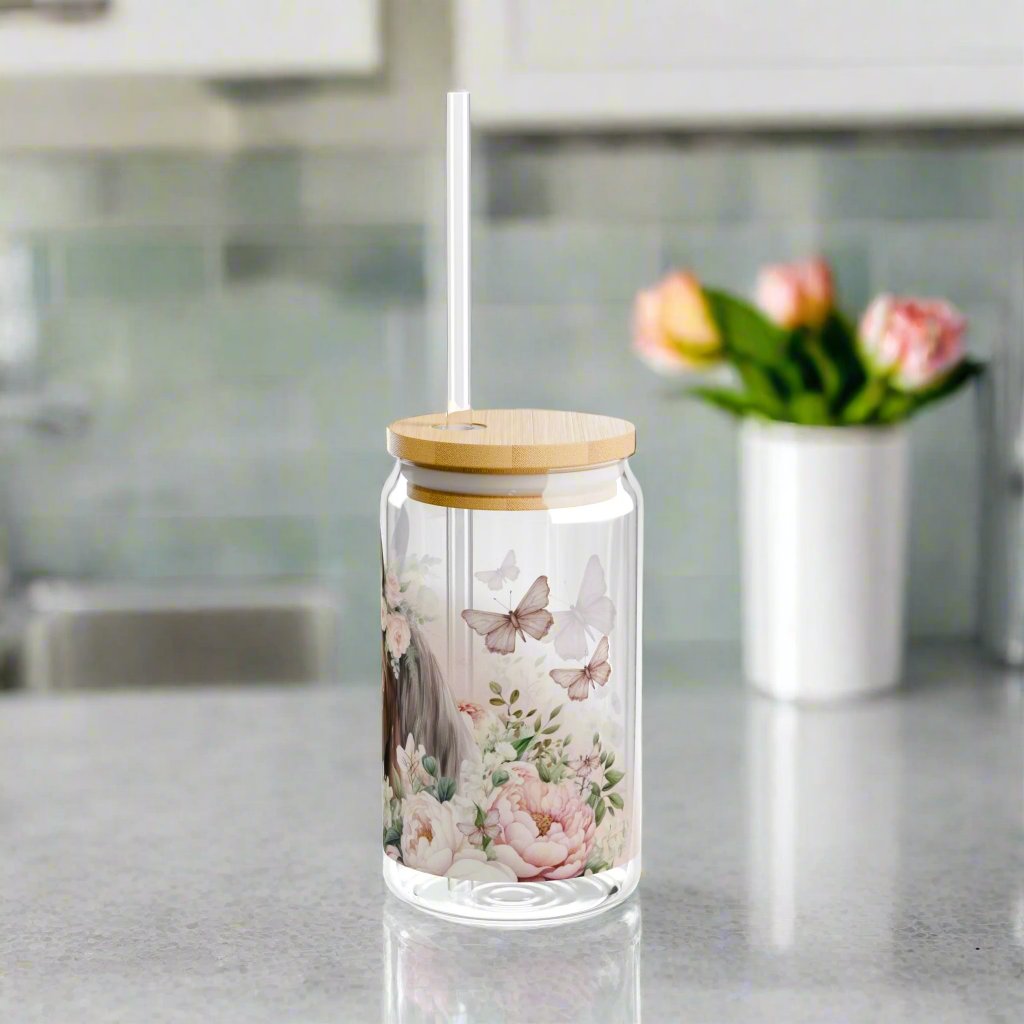 Pink Floral Horse lovers Sipper Glass, 16oz - Kim’s Signature Beauty & Accessories    
