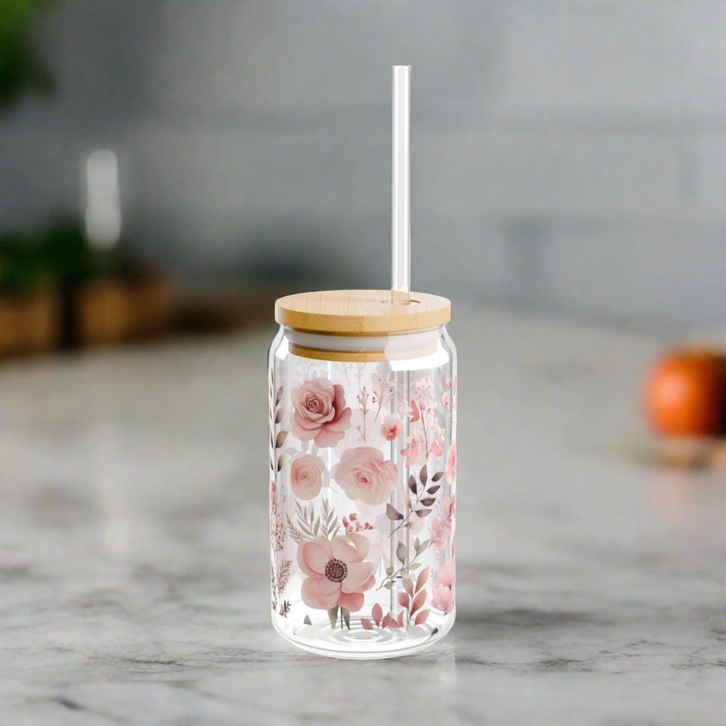 Pink Floral Paradise Sipper Glass, 16oz - Kim’s Signature Beauty & Accessories    