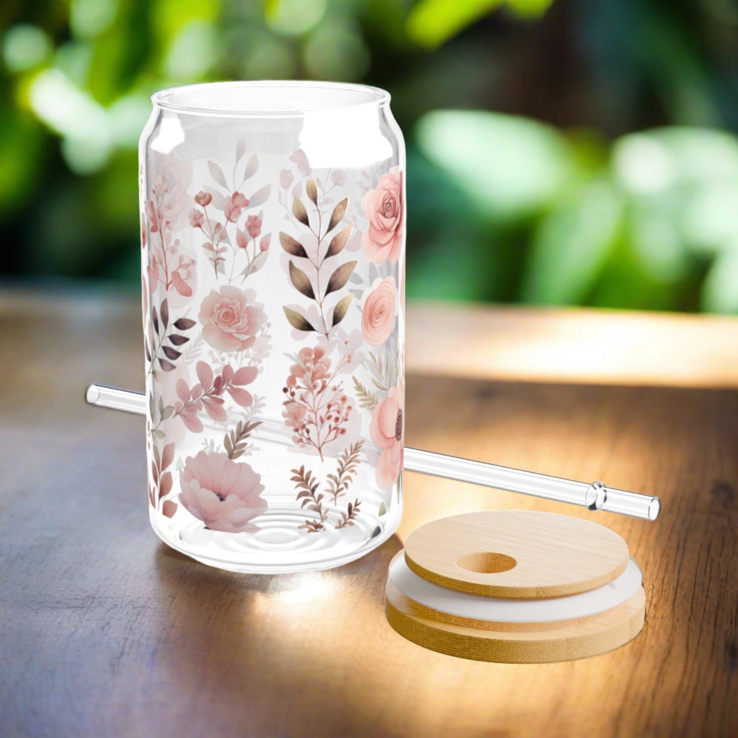 Pink Floral Paradise Sipper Glass, 16oz - Kim’s Signature Beauty & Accessories    