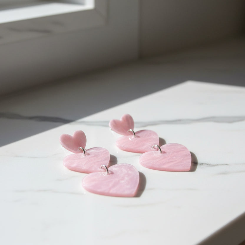 Pink Heart Drop Dangle Earrings – Sparkly Gift for Her - Kim’s Signature Beauty & Accessories