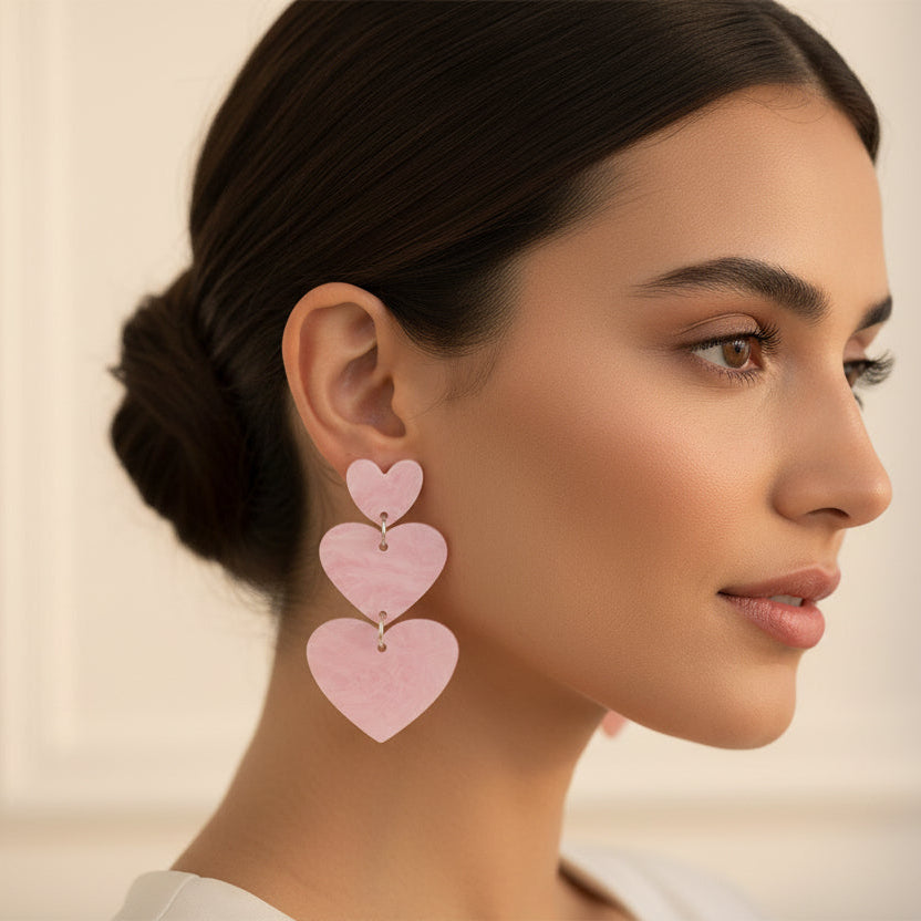 Pink Heart Drop Dangle Earrings – Sparkly Gift for Her - Kim’s Signature Beauty & Accessories