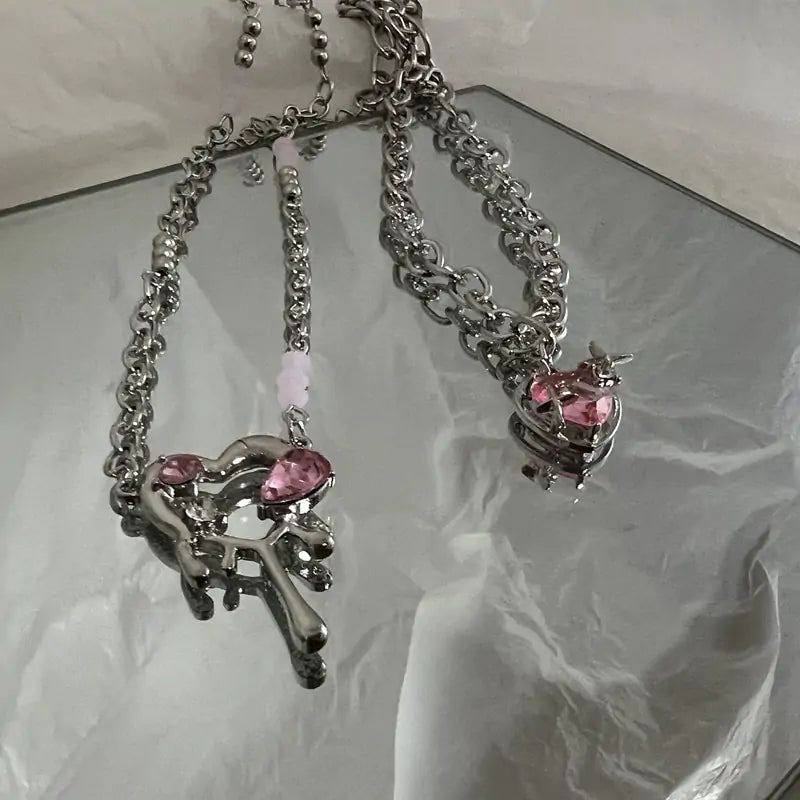 Pink Heart Pendant Necklace | Earrings - Kim’s Signature Beauty & Accessories    