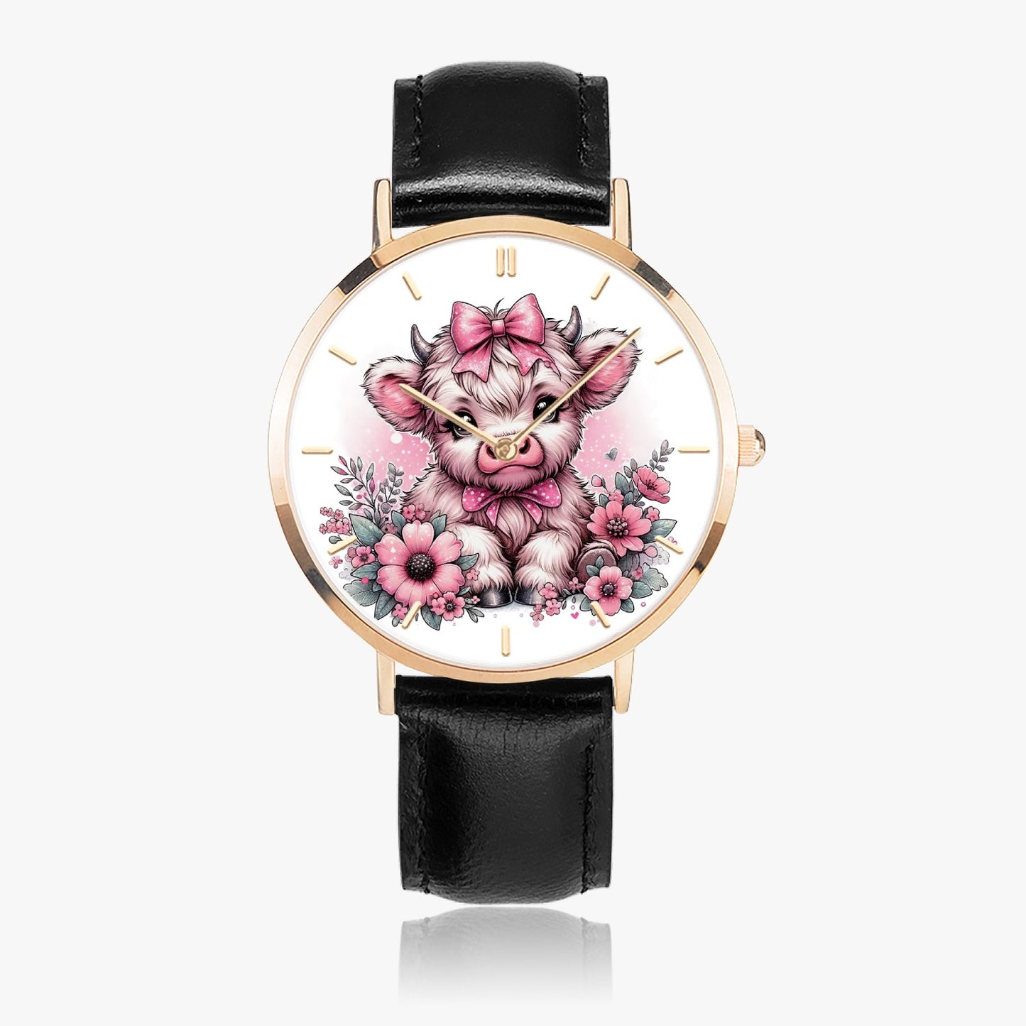 Pink Highland Cow Premium Ultra-Thin Watch - Kim’s Signature Beauty & Accessories    