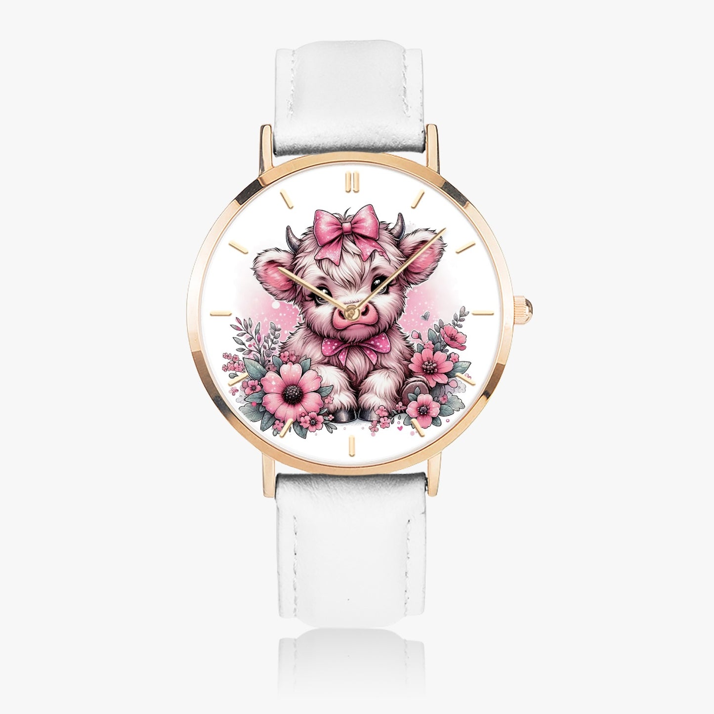 Pink Highland Cow Premium Ultra-Thin Watch - Kim’s Signature Beauty & Accessories    