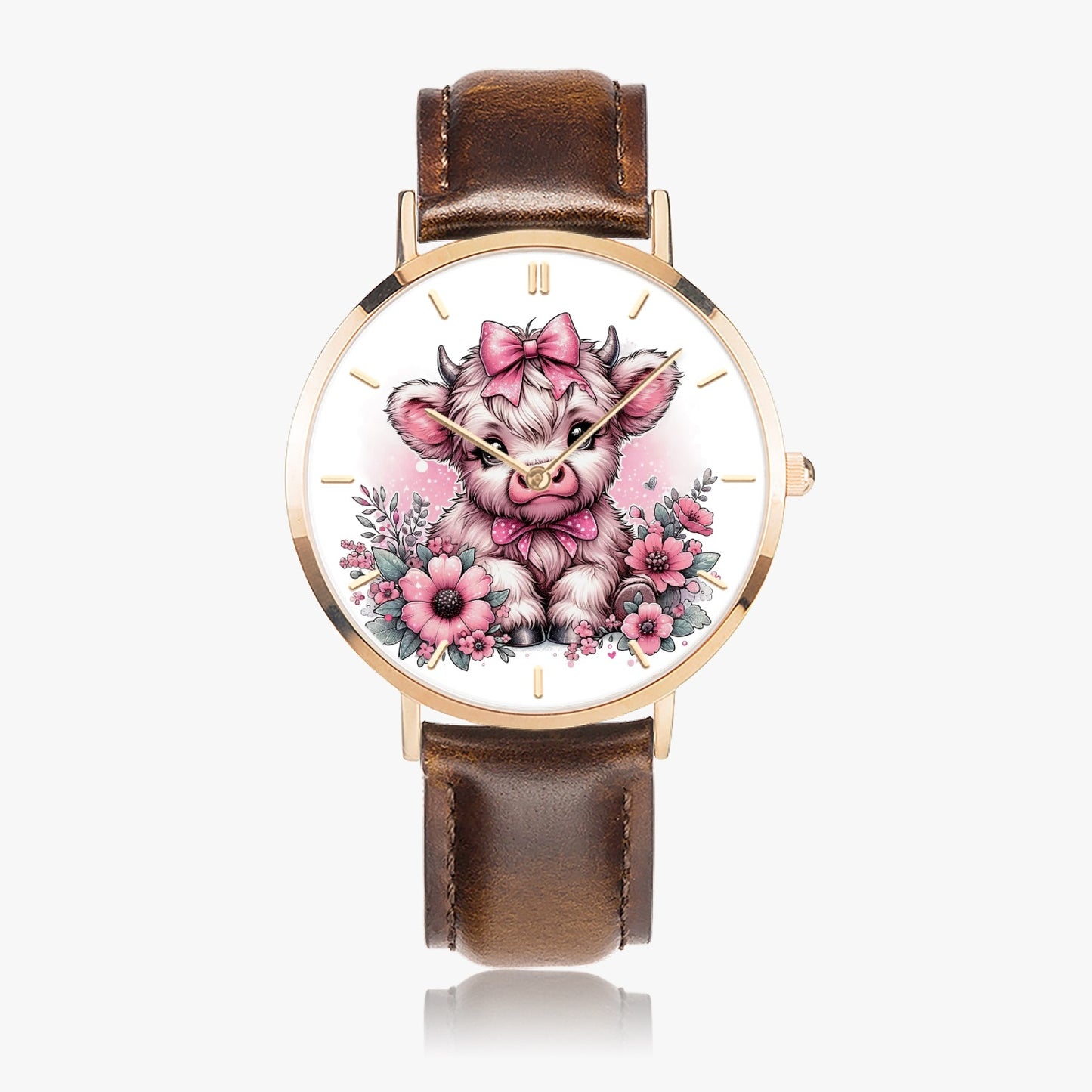 Pink Highland Cow Premium Ultra-Thin Watch - Kim’s Signature Beauty & Accessories    