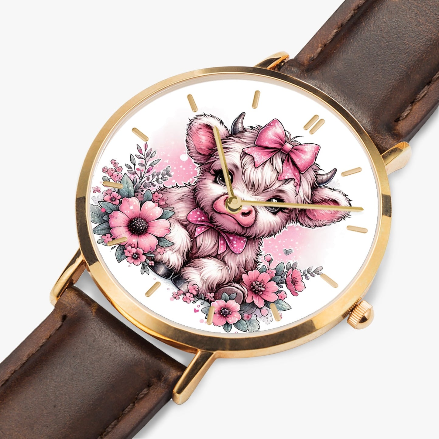 Pink Highland Cow Premium Ultra-Thin Watch - Kim’s Signature Beauty & Accessories    