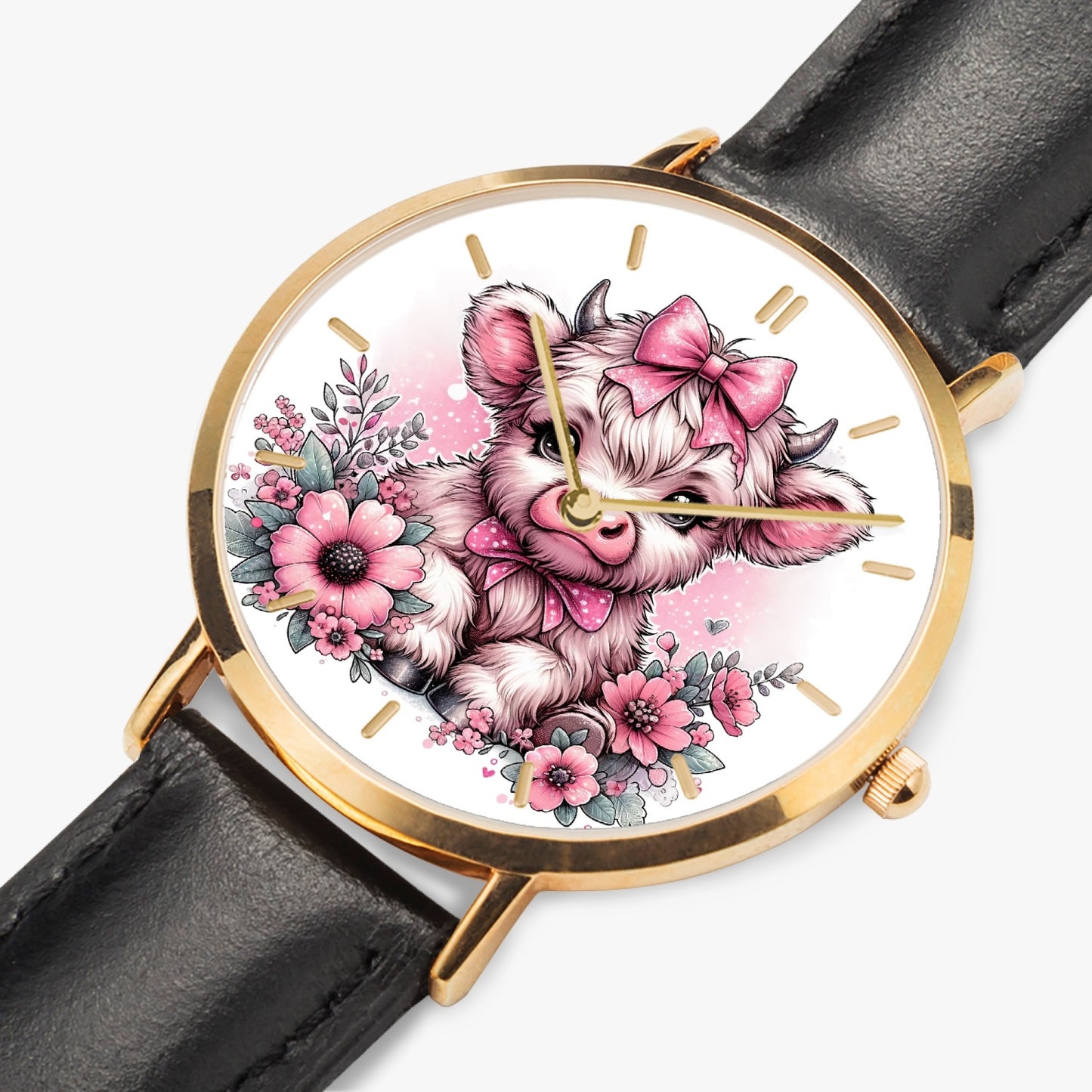 Pink Highland Cow Premium Ultra-Thin Watch - Kim’s Signature Beauty & Accessories    