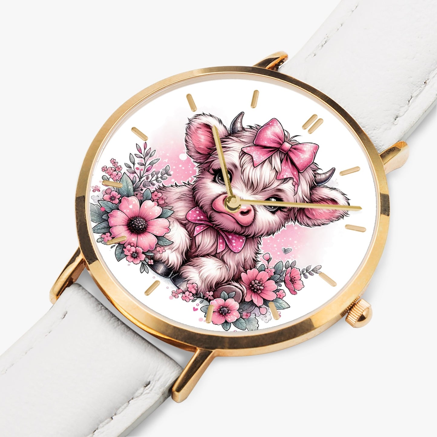 Pink Highland Cow Premium Ultra-Thin Watch - Kim’s Signature Beauty & Accessories    