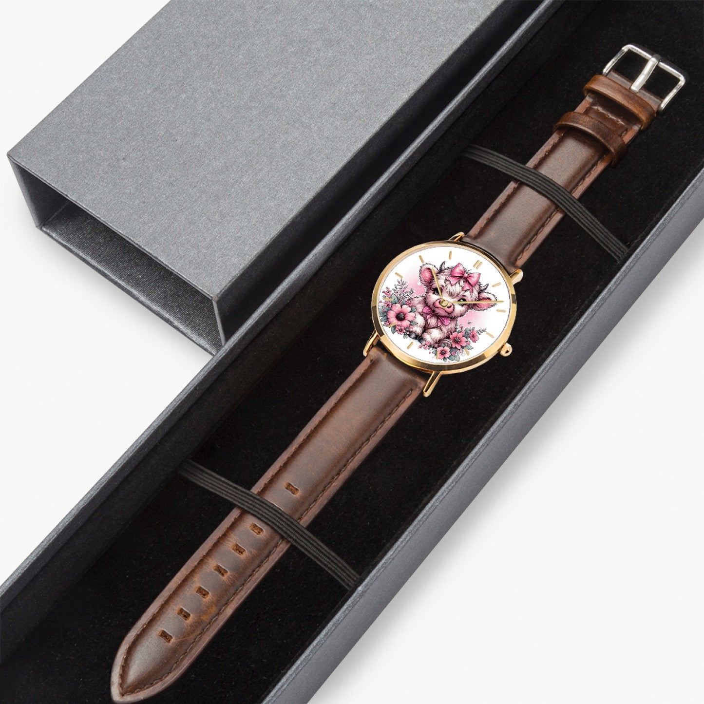 Pink Highland Cow Premium Ultra-Thin Watch - Kim’s Signature Beauty & Accessories    