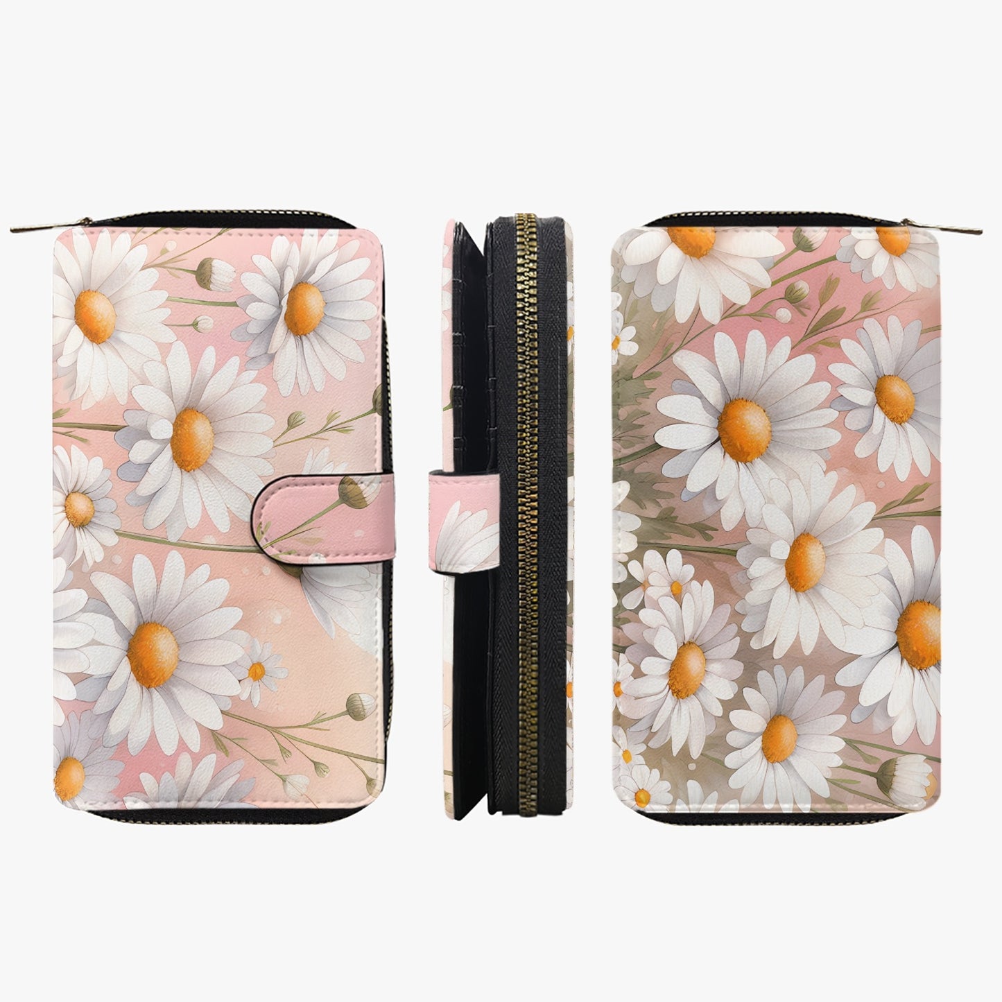 Pink with White Flowers | Long Leather Wallet - Kim’s Signature Beauty & Accessories    