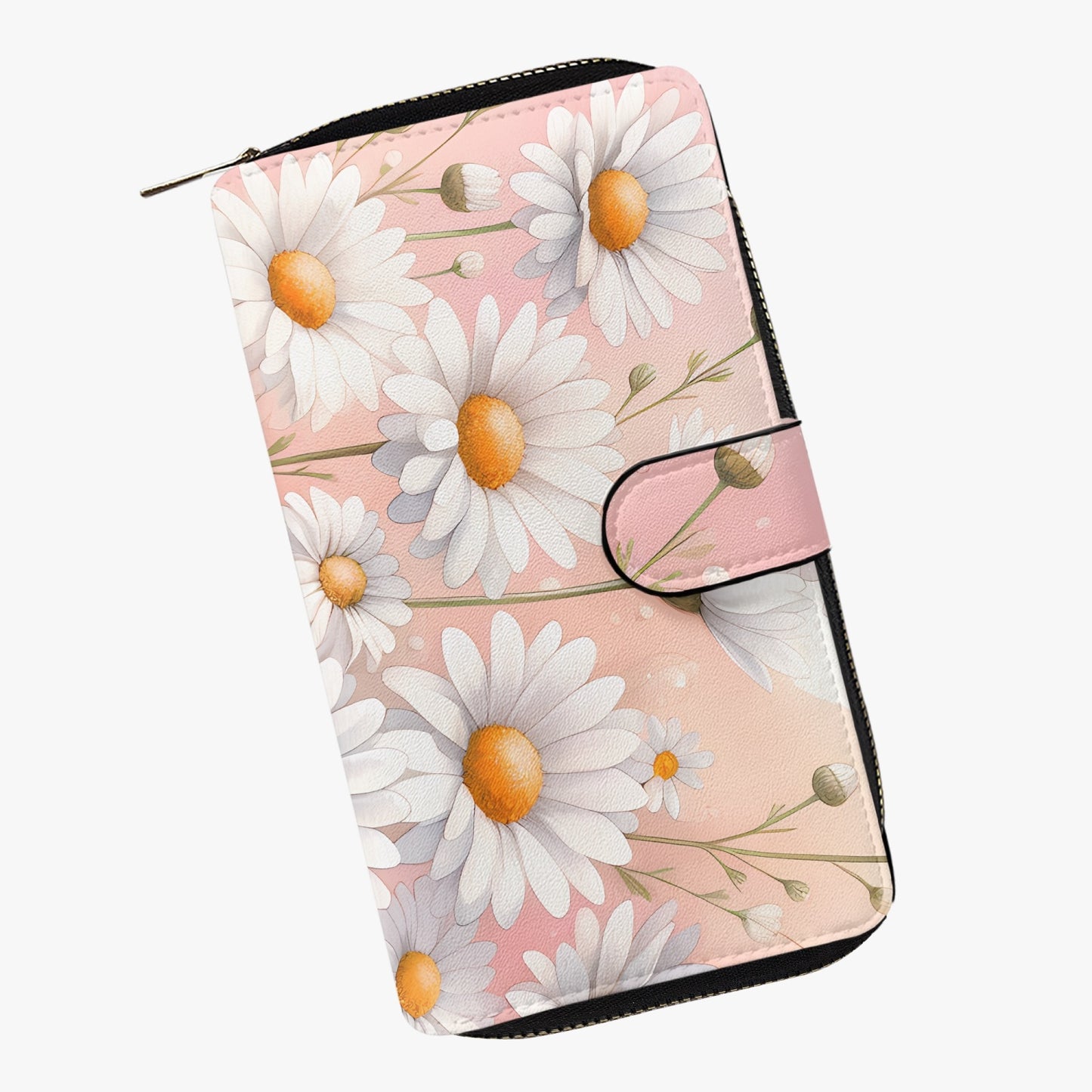Pink with White Flowers | Long Leather Wallet - Kim’s Signature Beauty & Accessories    