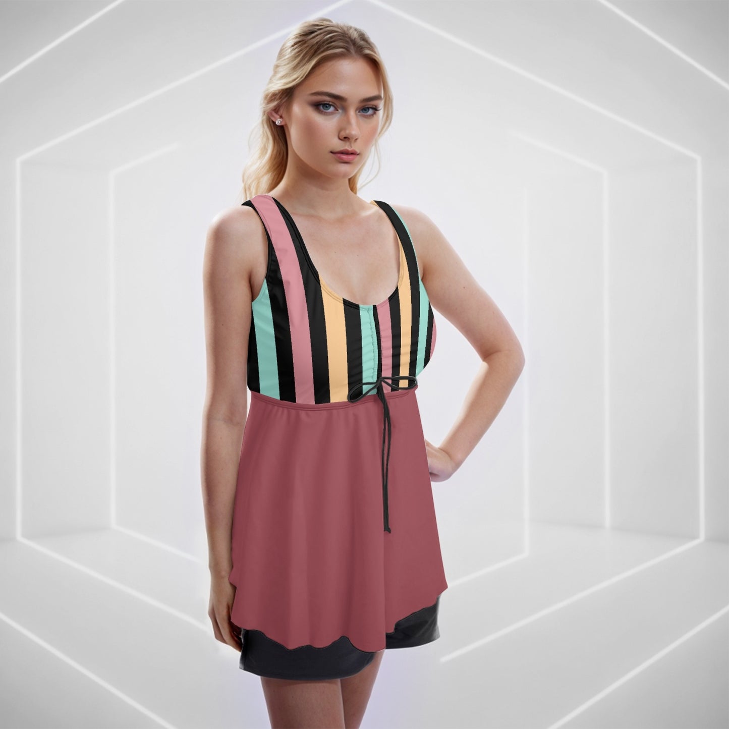 Pinstripe Harmony | Women's Two-Piece Swimsuit - Kim’s Signature Beauty & Accessories    