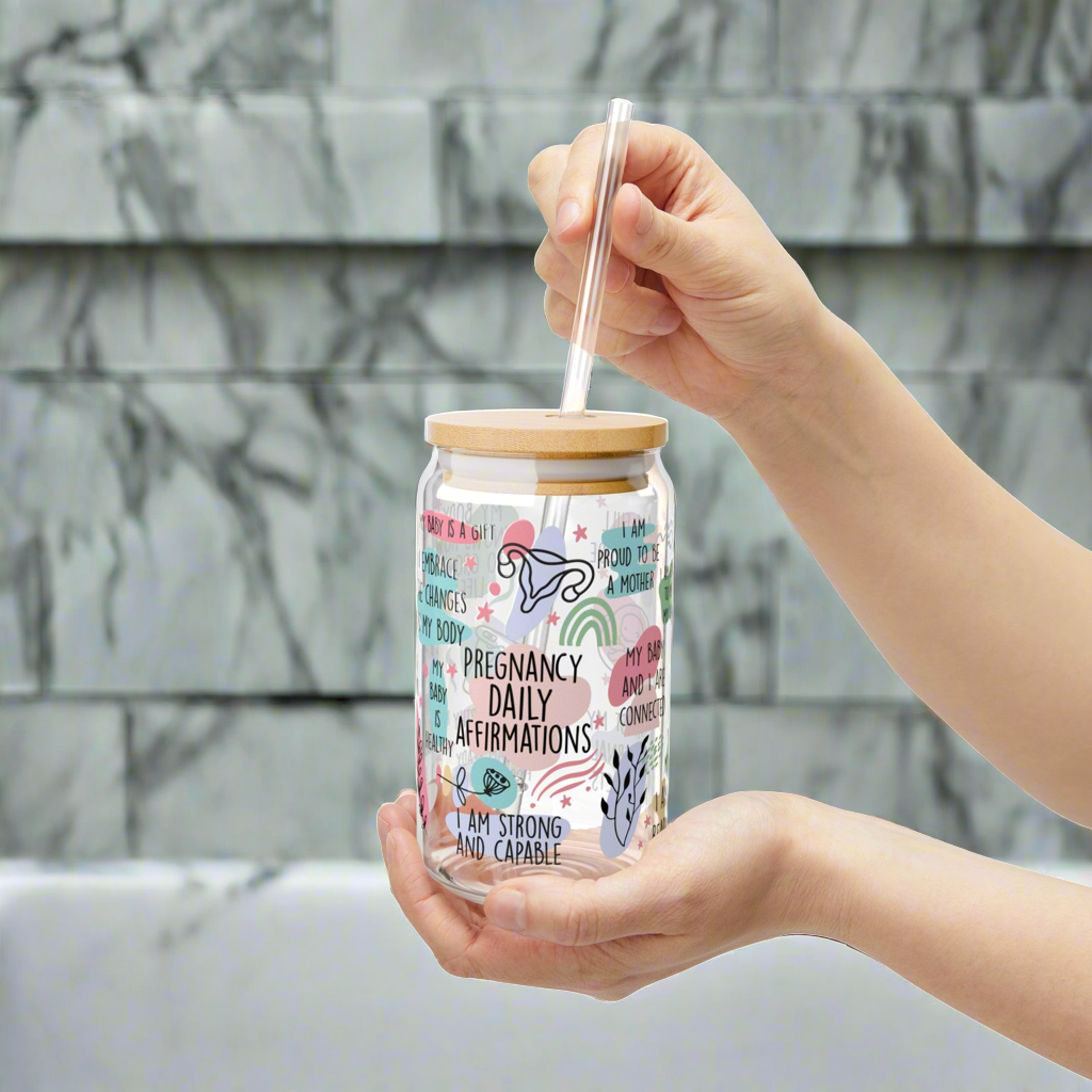 Pregancy Affirmations Sipper Glass, 16oz - Kim’s Signature Beauty & Accessories    