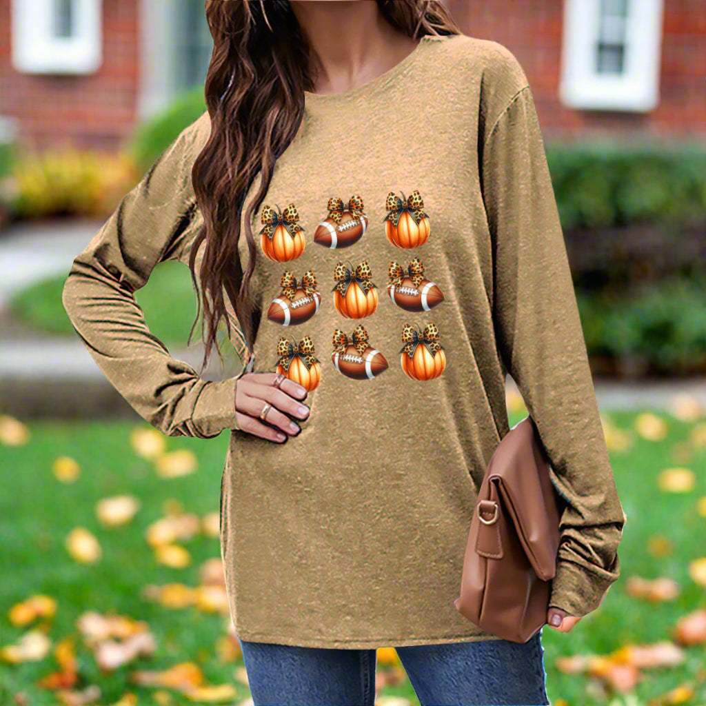 Pumpkins & Pigskins - Fall Game Day Long Sleeve Tee - Kim’s Signature Beauty & Accessories    