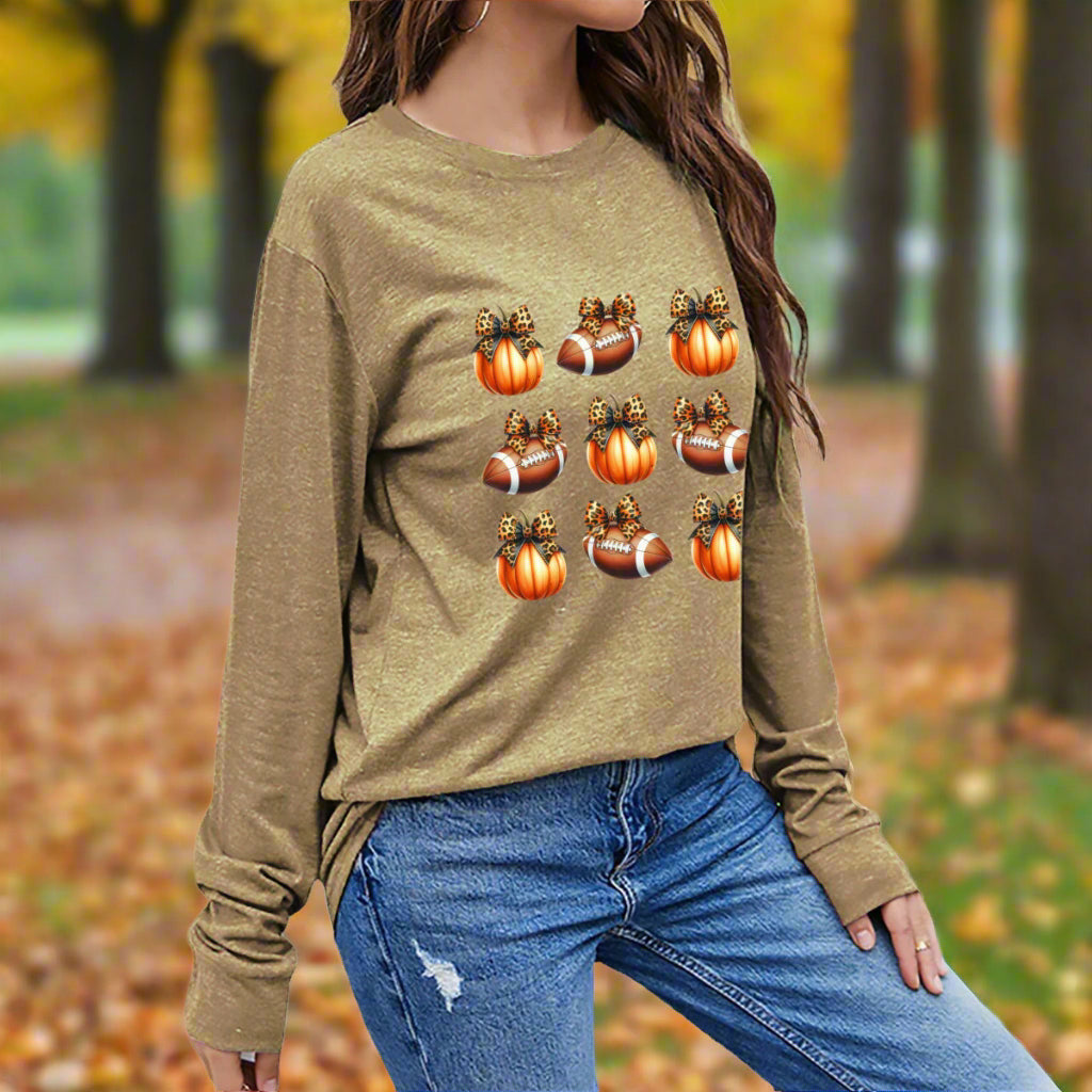 Pumpkins & Pigskins - Fall Game Day Long Sleeve Tee - Kim’s Signature Beauty & Accessories    