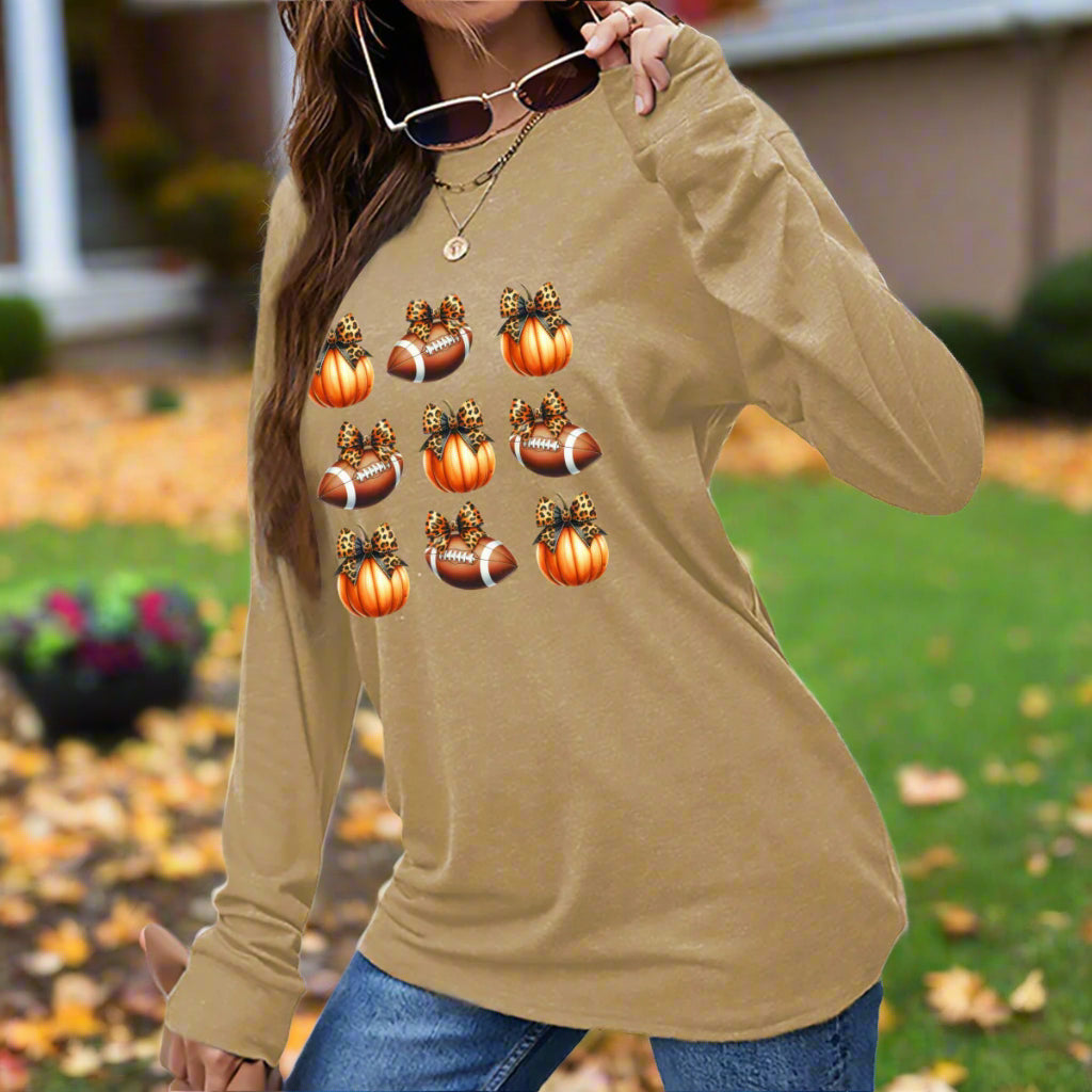 Pumpkins & Pigskins - Fall Game Day Long Sleeve Tee - Kim’s Signature Beauty & Accessories    