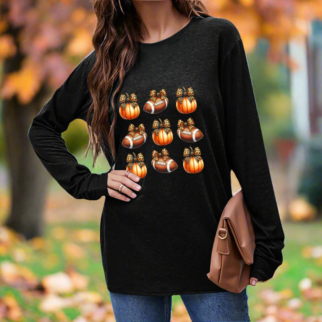 Pumpkins & Pigskins - Fall Game Day Long Sleeve Tee - Kim’s Signature Beauty & Accessories    